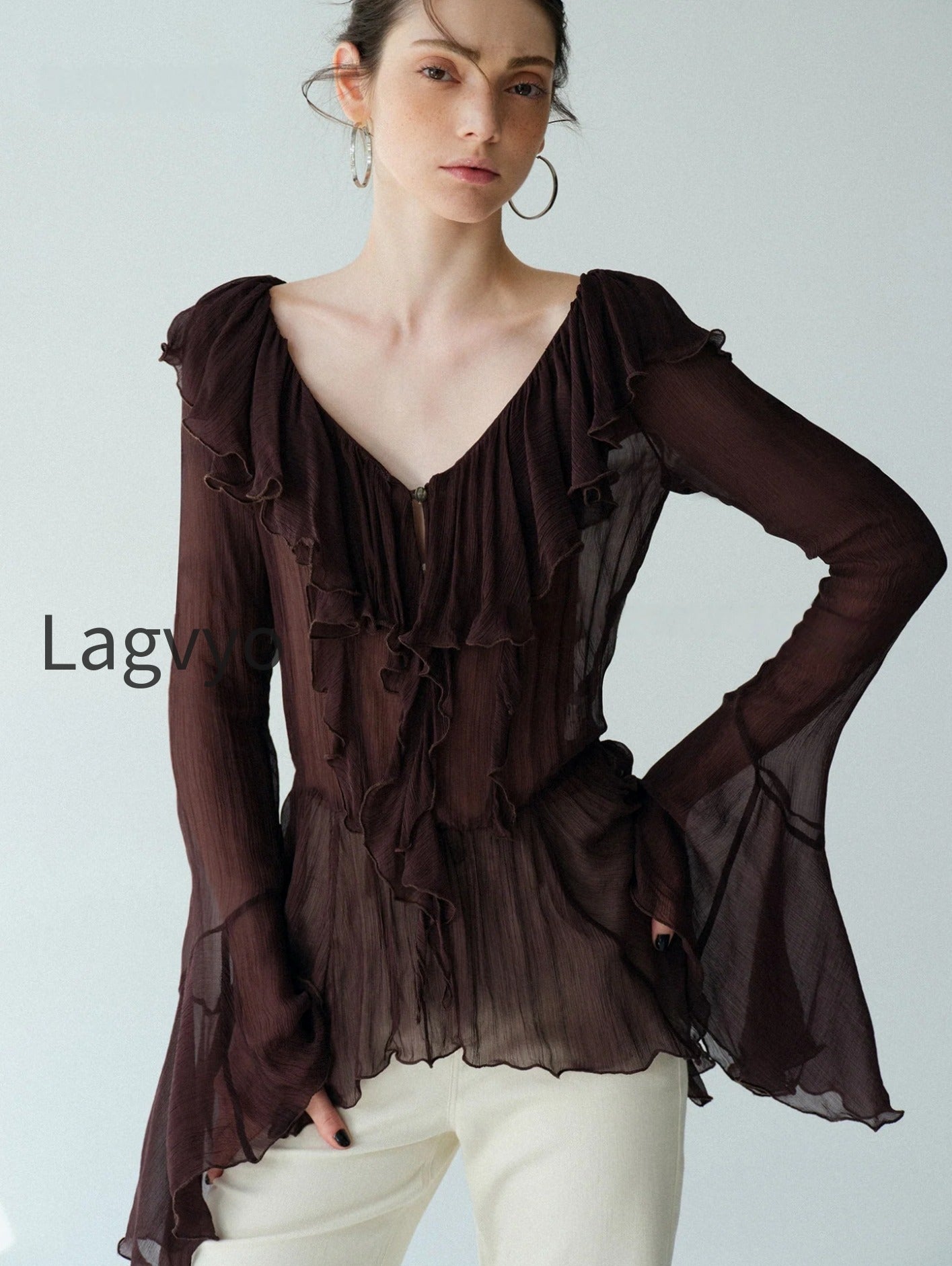 luxury-cupro-blend-ruffle-v-neck-blouse-draped-bell-sleeve-romantic-top