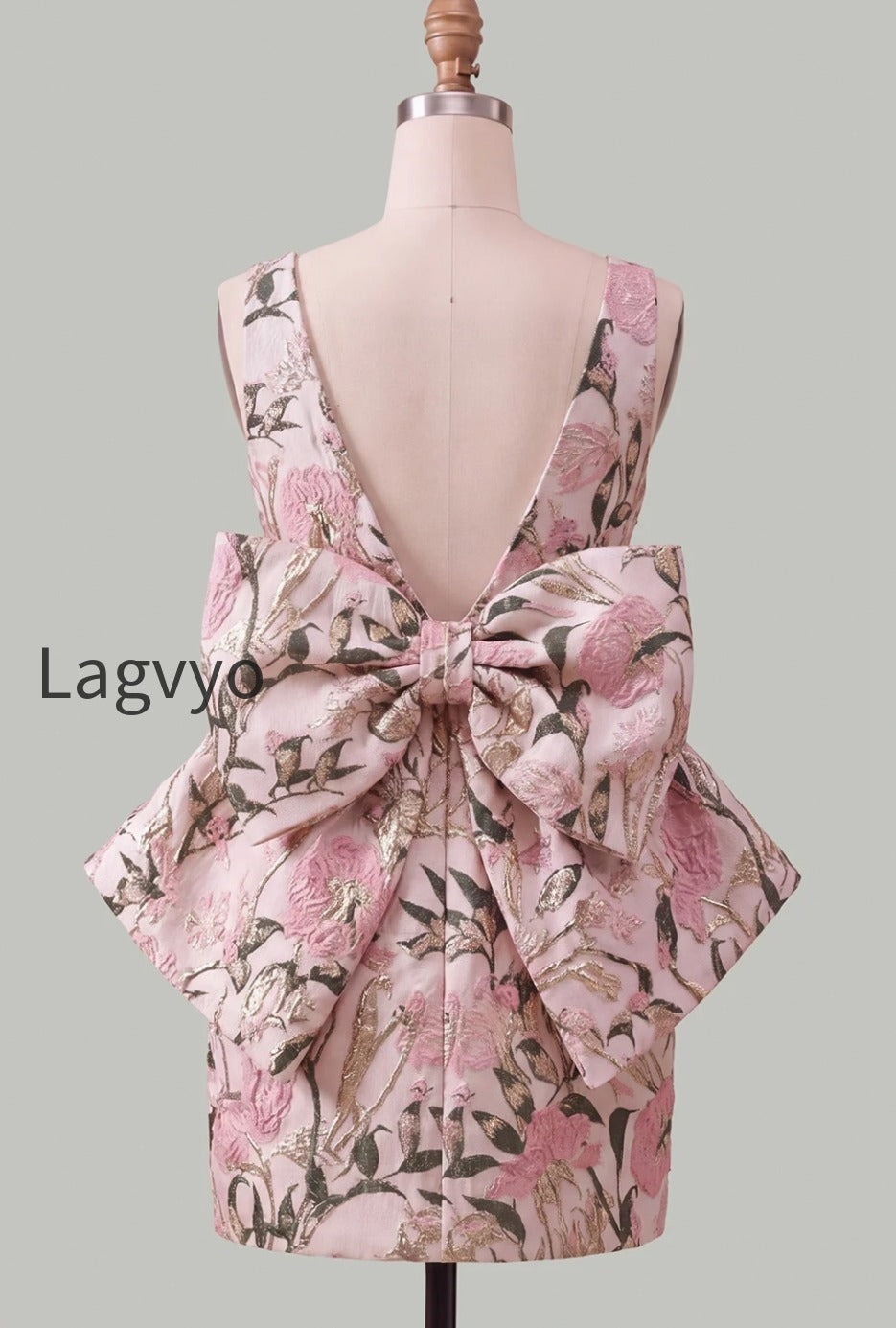 floral-pink-green-tight-boat-neck-short-homecoming-dress-with-bow