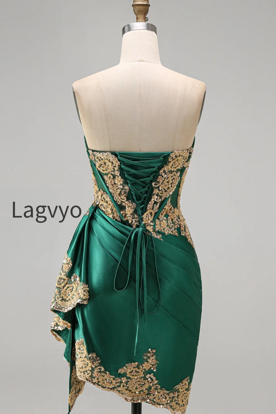 strapless-corset-ruched-short-sparkly-dark-green-appliqued-homecoming-dress-with-ruffles