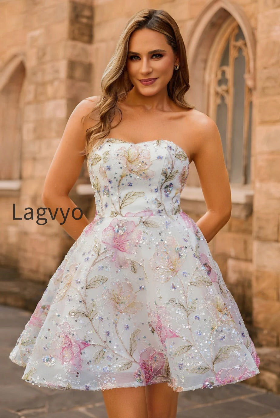 sparkly-pink-floral-short-a-line-homecoming-dress