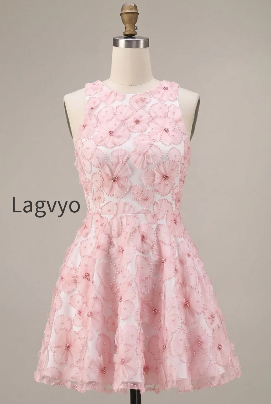 pink-floral-a-line-beaded-round-neck-short-homecoming-dress