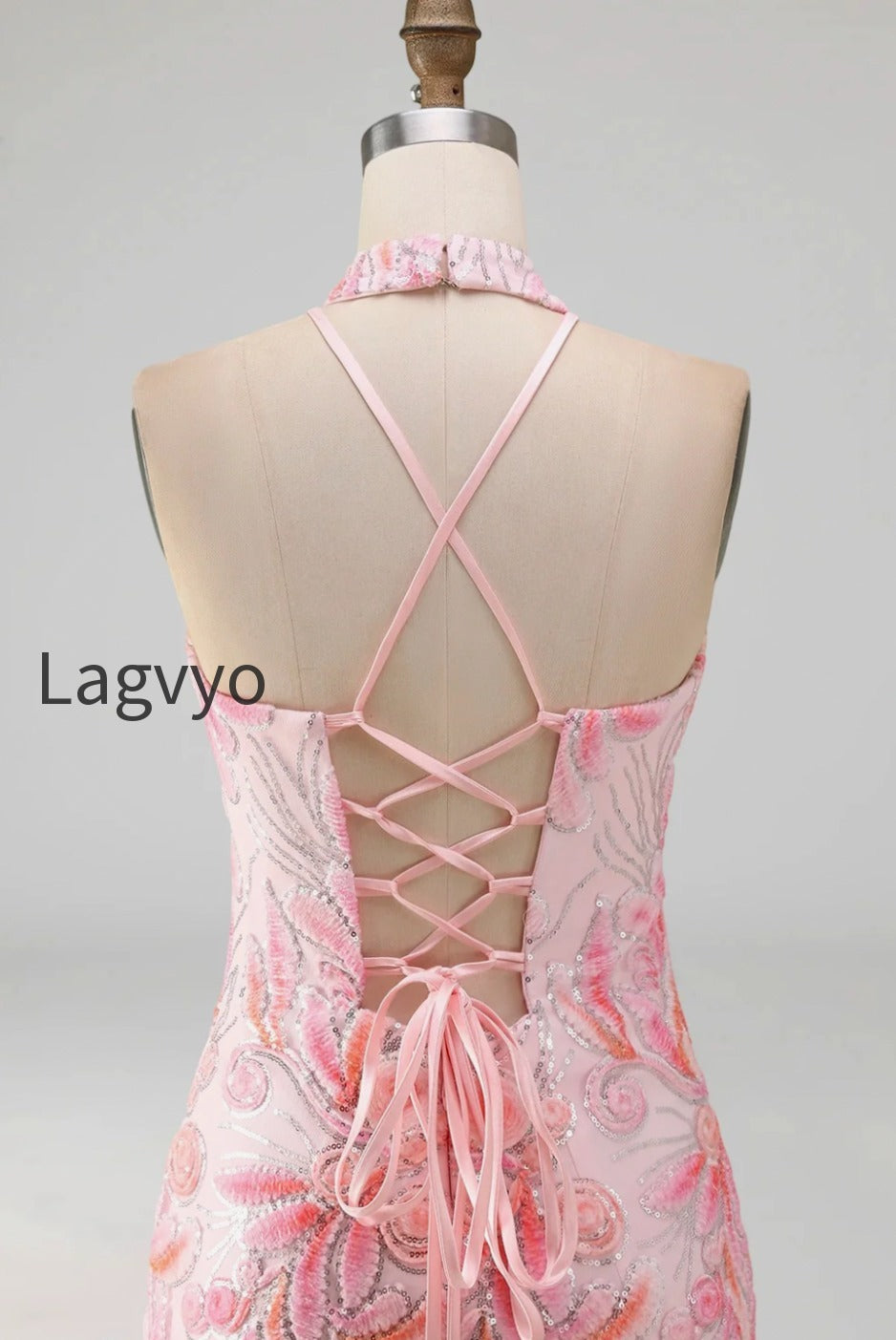 sparkly-pink-floral-halter-sequin-tight-short-homecoming-dress