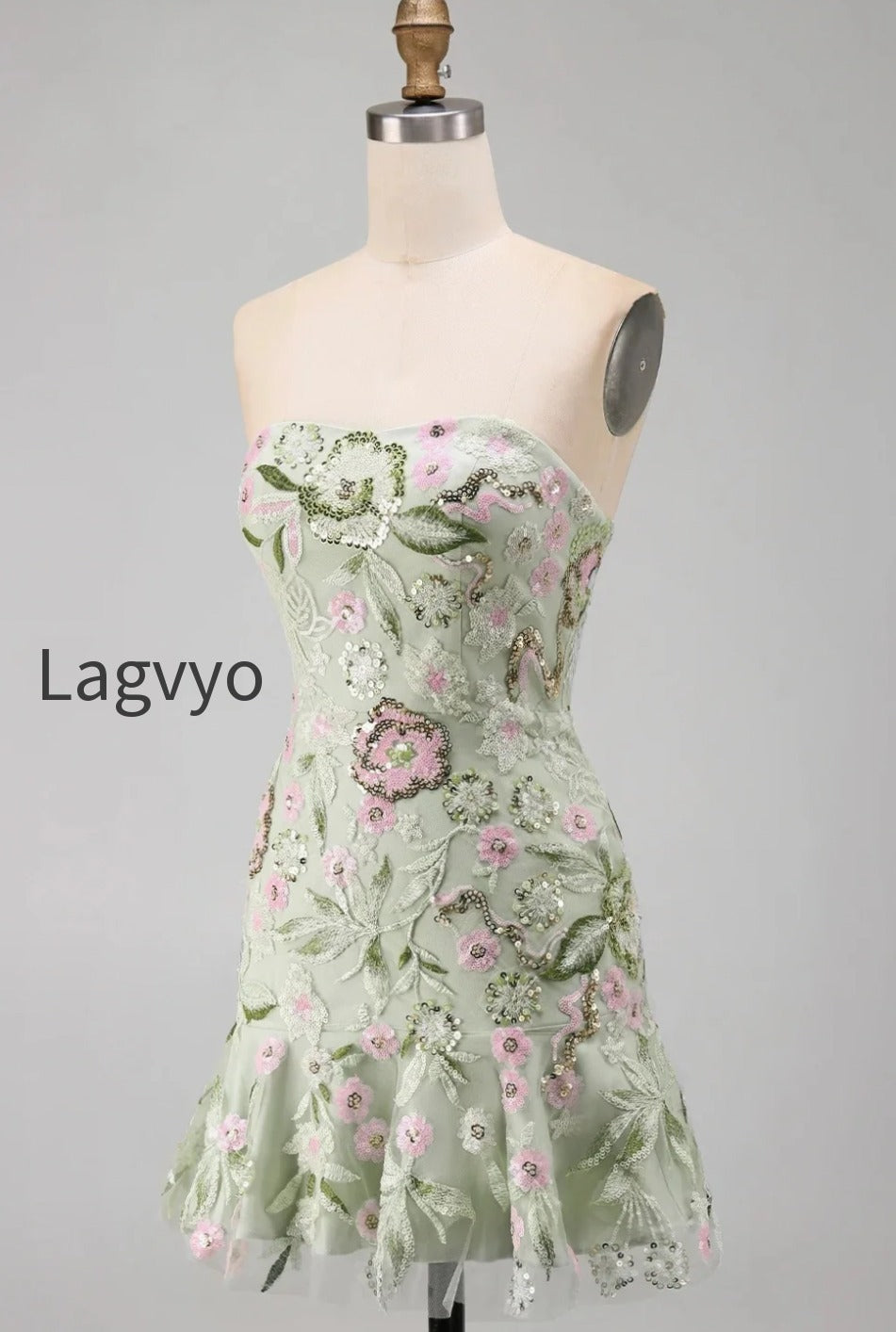 sage-green-floral-short-strapless-homecoming-dress-with-ruffles