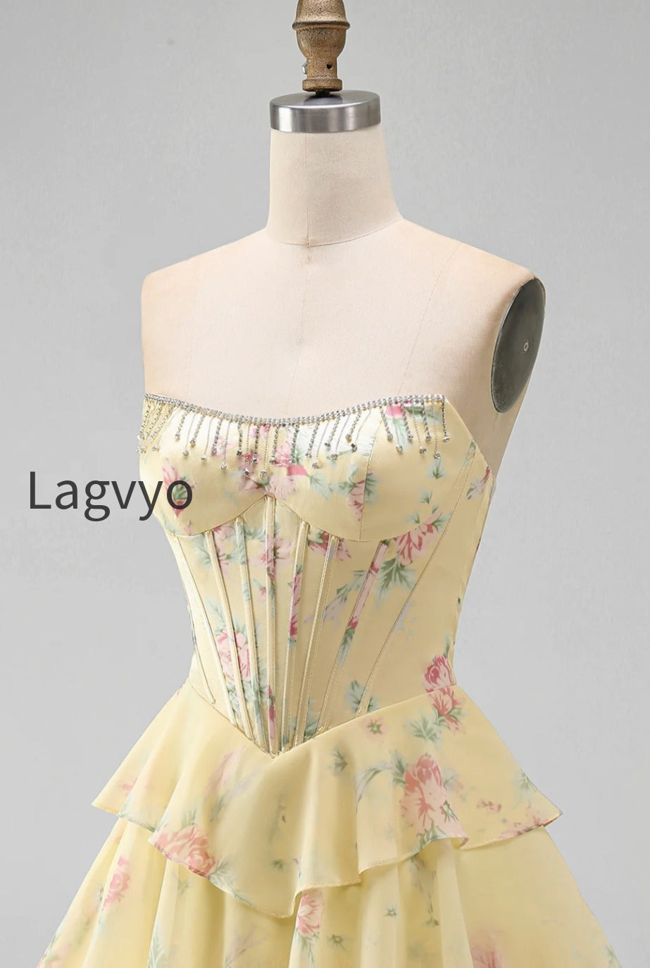 yellow-a-line-floral-corset-short-fringed-strapless-homecoming-dress-with-ruffles