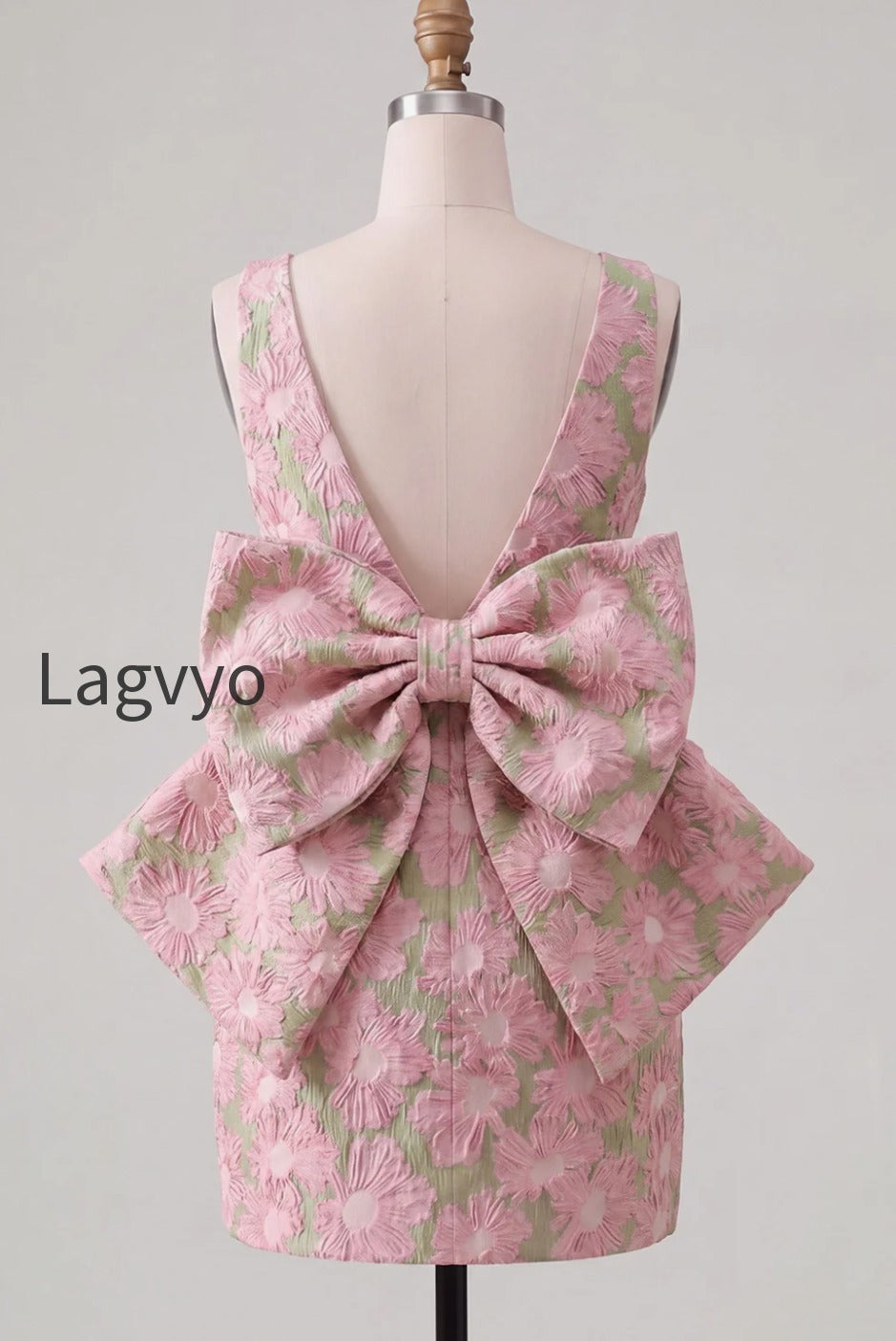 floral-pink-green-tight-boat-neck-short-homecoming-dress-with-bow