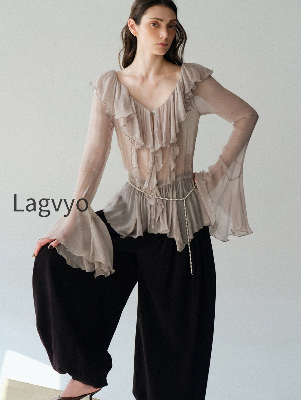 luxury-cupro-blend-ruffle-v-neck-blouse-draped-bell-sleeve-romantic-top