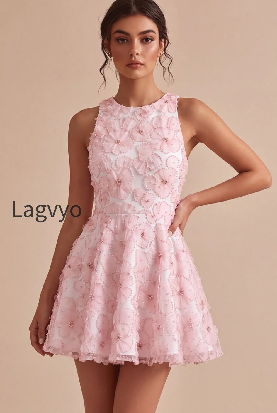 pink-floral-a-line-beaded-round-neck-short-homecoming-dress