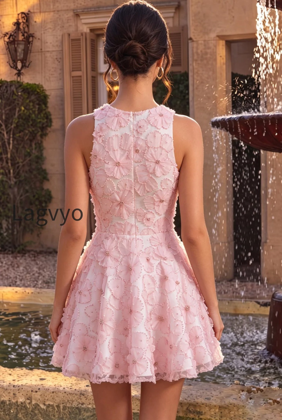 pink-floral-a-line-beaded-round-neck-short-homecoming-dress