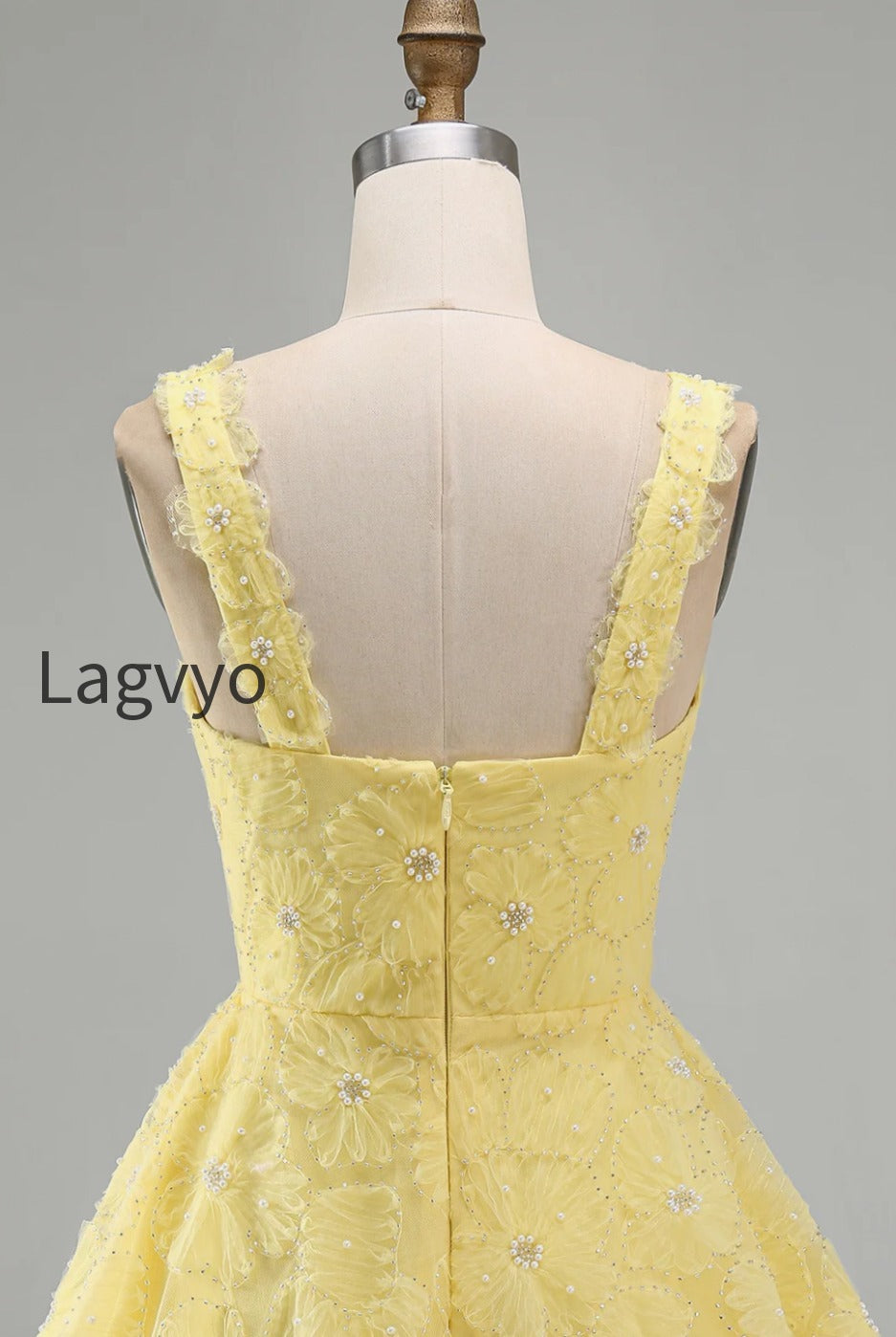 light-yellow-floral-a-line-beaded-bubble-short-homecoming-dress