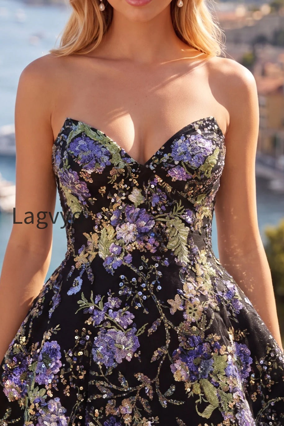 sparkly-pink-floral-beaded-a-line-short-strapless-homecoming-dress