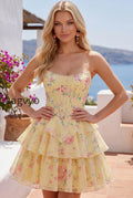 yellow-a-line-floral-corset-short-fringed-strapless-homecoming-dress-with-ruffles