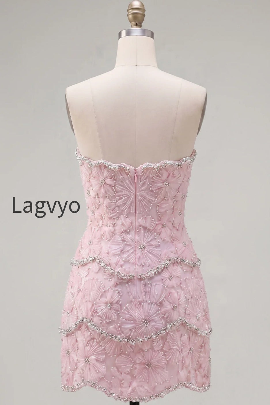 sparkly-pink-floral-tight-short-strapless-homecoming-dress-with-pearls