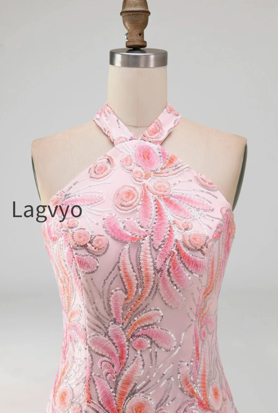 sparkly-pink-floral-halter-sequin-tight-short-homecoming-dress