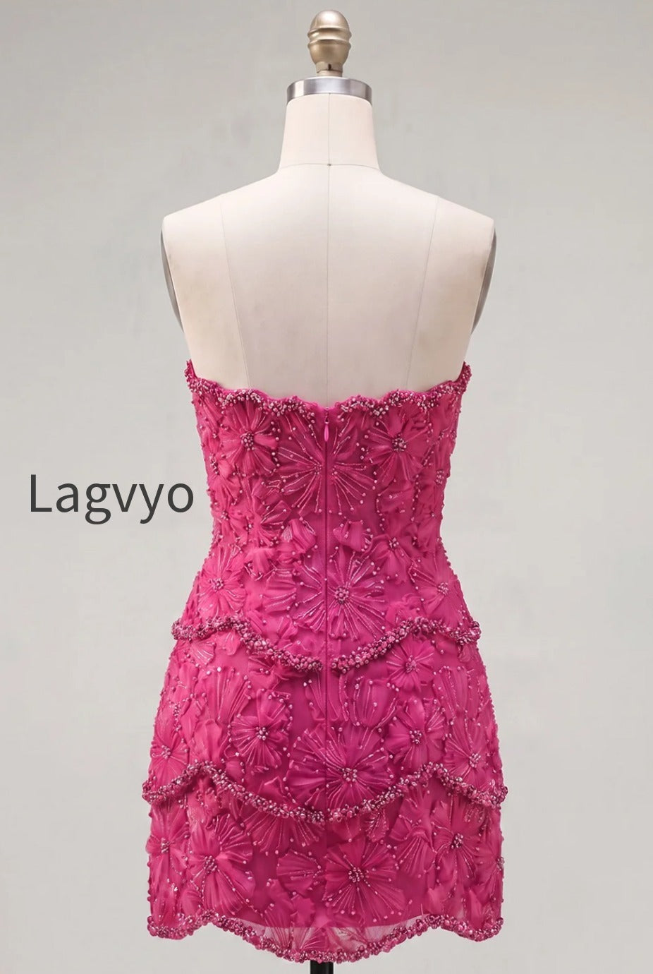 sparkly-pink-floral-tight-short-strapless-homecoming-dress-with-pearls