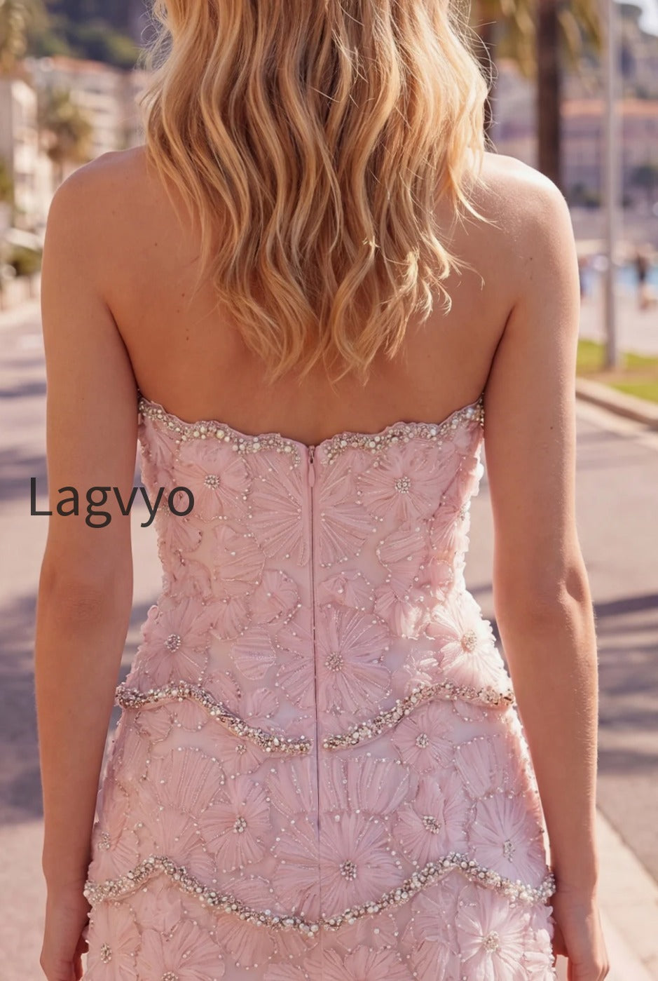sparkly-pink-floral-tight-short-strapless-homecoming-dress-with-pearls
