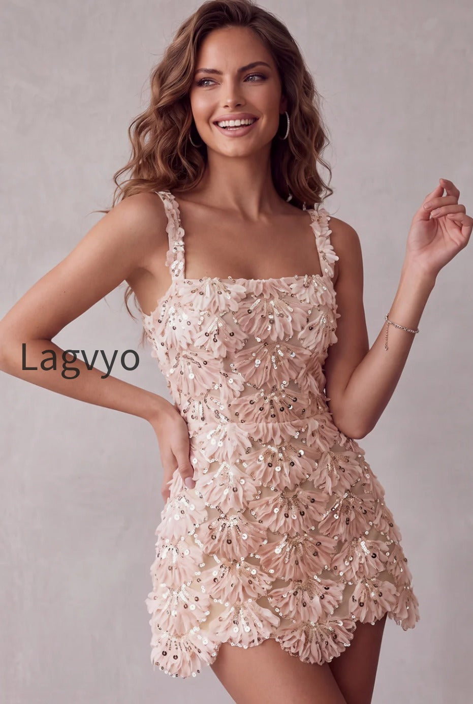 ivory-sparkly-sequin-floral-tight-short-a-line-homecoming-dress