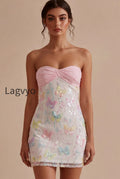 sparkly-pink-and-white-floral-tight-short-strapless-beaded-graduation-dress