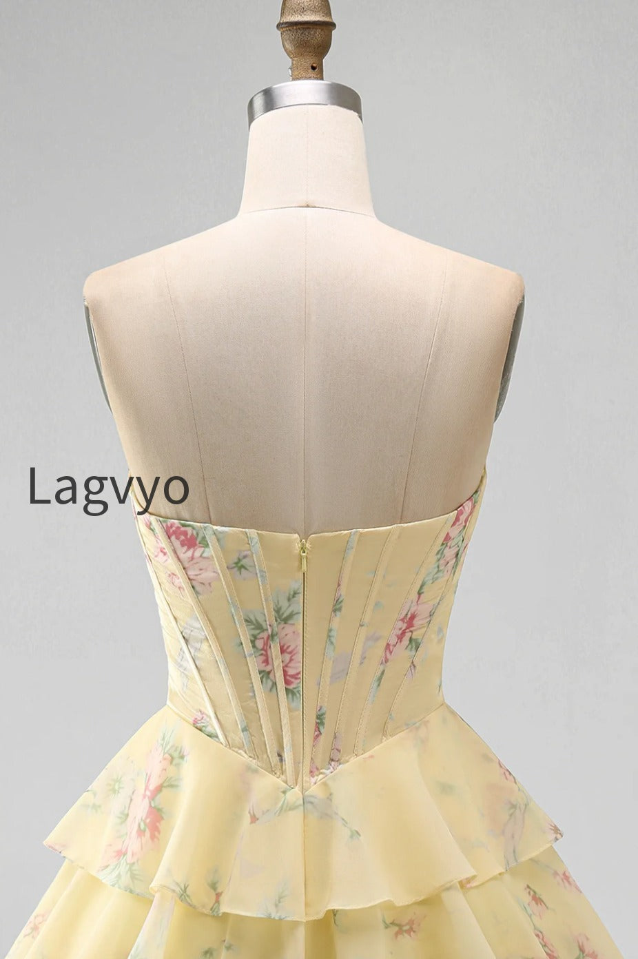 yellow-a-line-floral-corset-short-fringed-strapless-homecoming-dress-with-ruffles