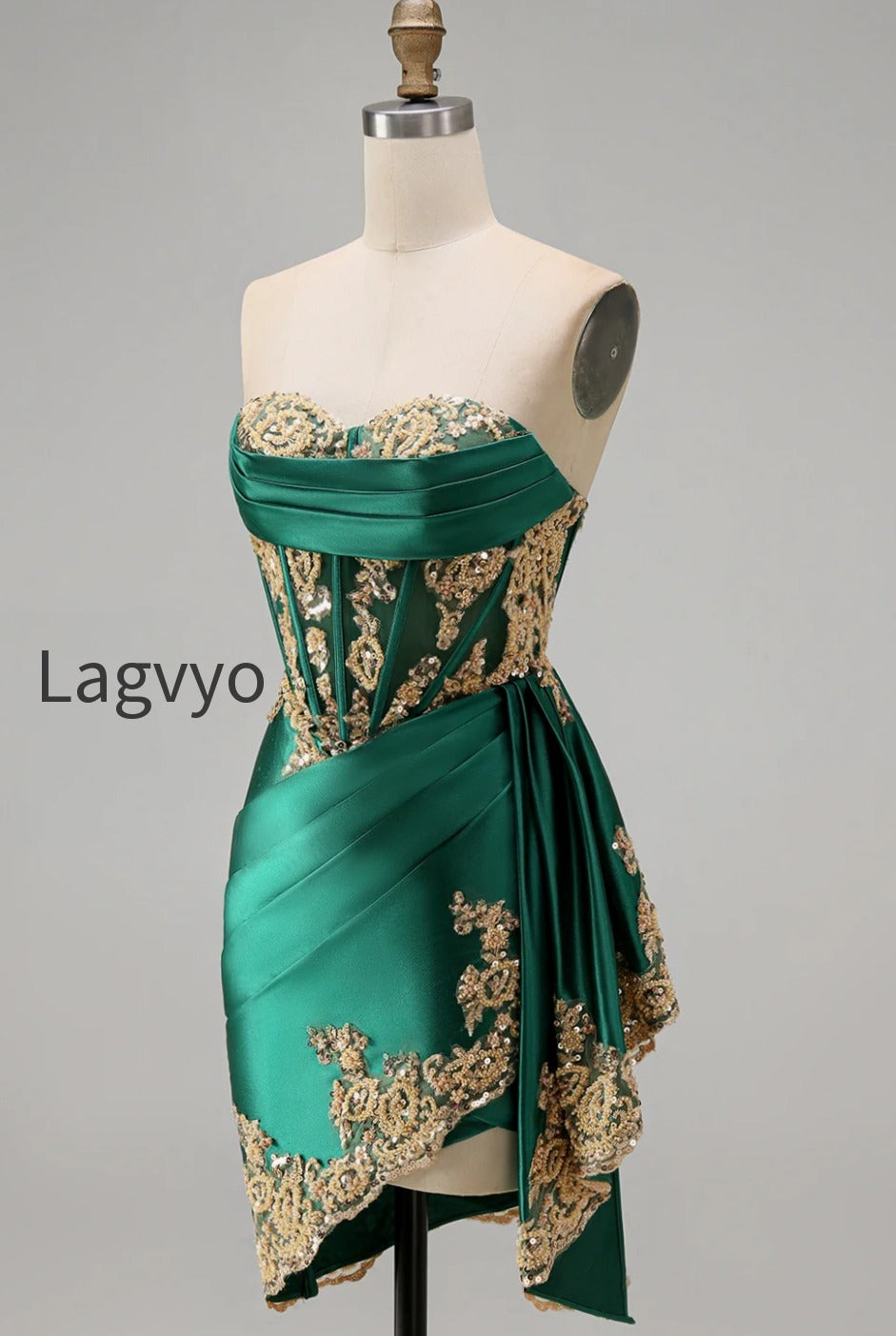 strapless-corset-ruched-short-sparkly-dark-green-appliqued-homecoming-dress-with-ruffles