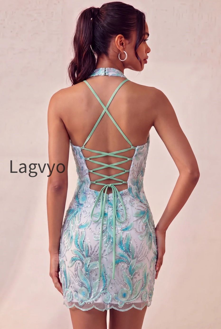 sparkly-pink-floral-halter-sequin-tight-short-homecoming-dress