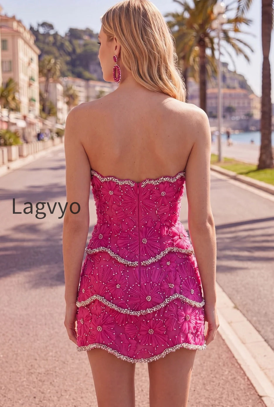 sparkly-pink-floral-tight-short-strapless-homecoming-dress-with-pearls
