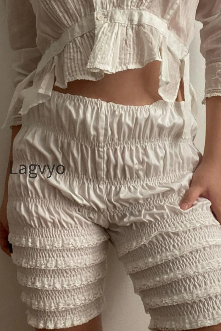 ruffle-textured-elastic-waist-shorts