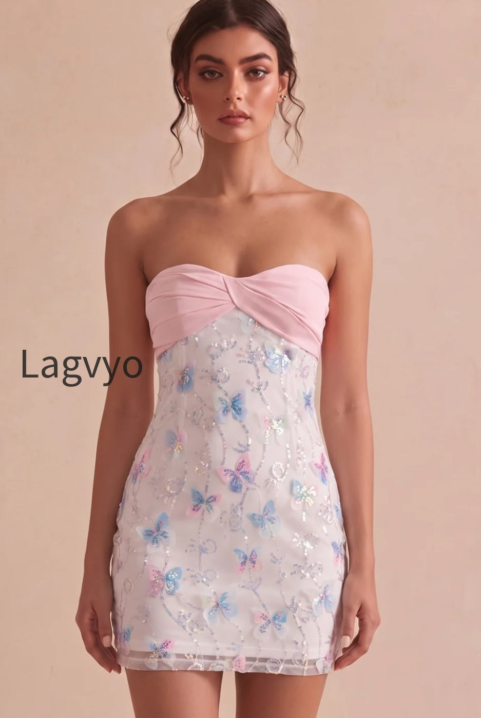 sparkly-pink-and-white-floral-tight-short-strapless-beaded-graduation-dress
