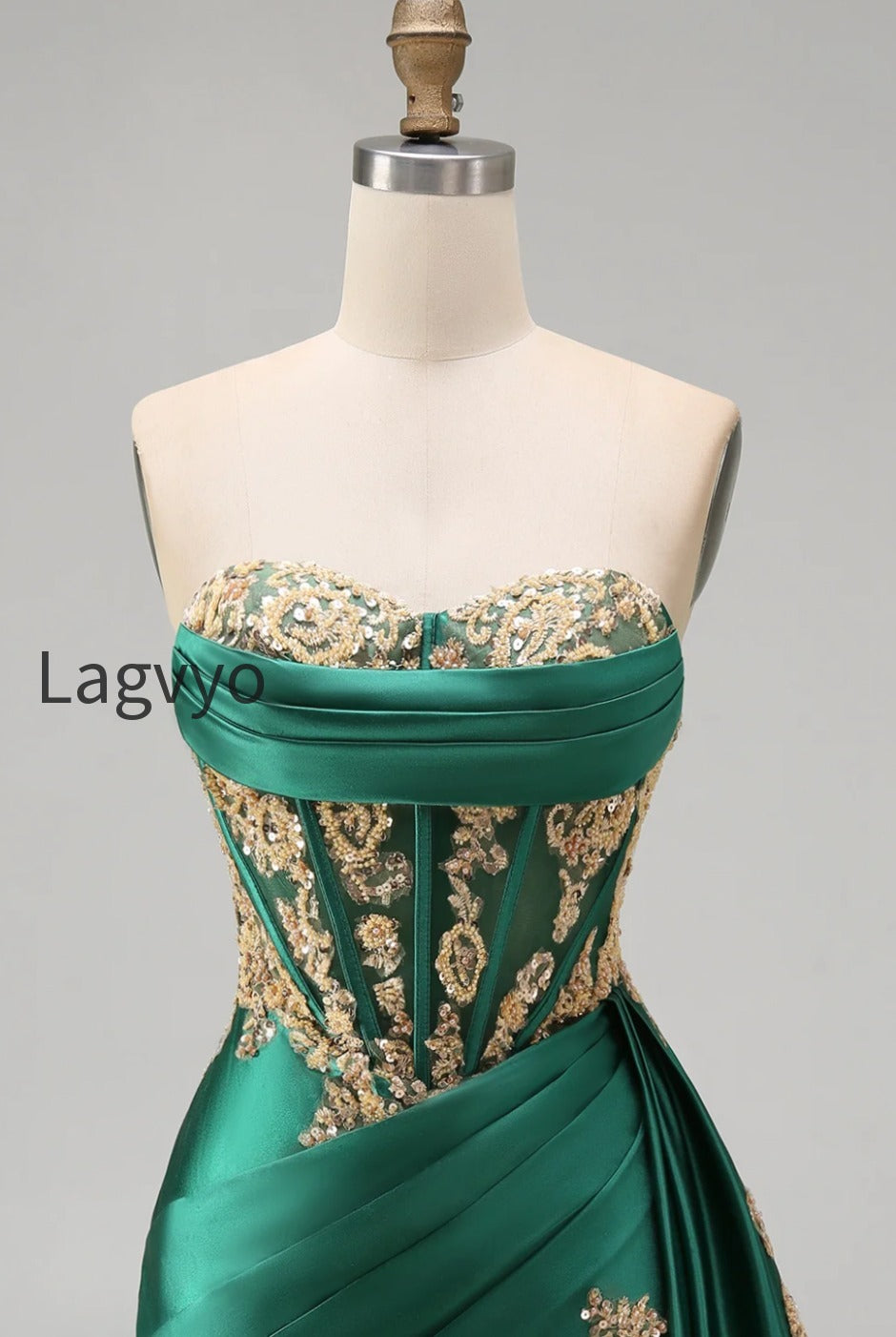 strapless-corset-ruched-short-sparkly-dark-green-appliqued-homecoming-dress-with-ruffles