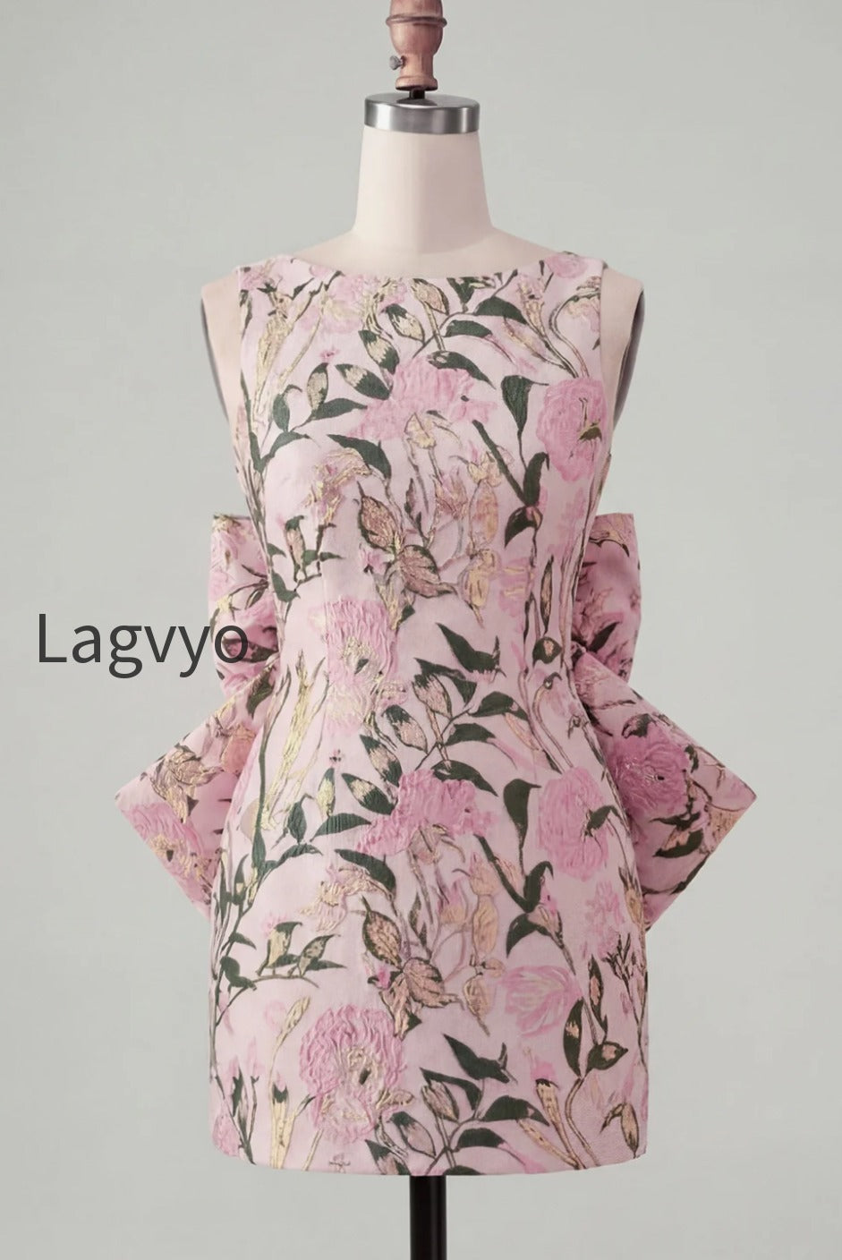floral-pink-green-tight-boat-neck-short-homecoming-dress-with-bow
