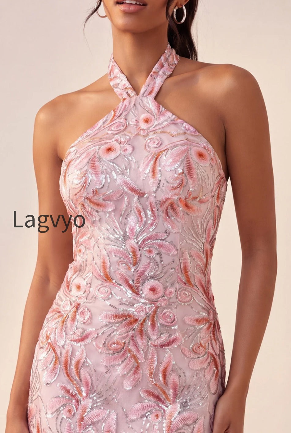 sparkly-pink-floral-halter-sequin-tight-short-homecoming-dress