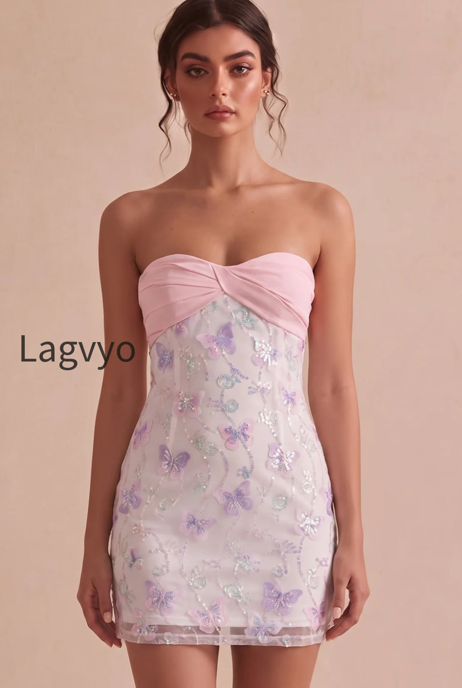 sparkly-pink-and-white-floral-tight-short-strapless-beaded-graduation-dress