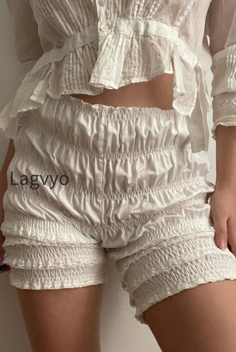 ruffle-textured-elastic-waist-shorts