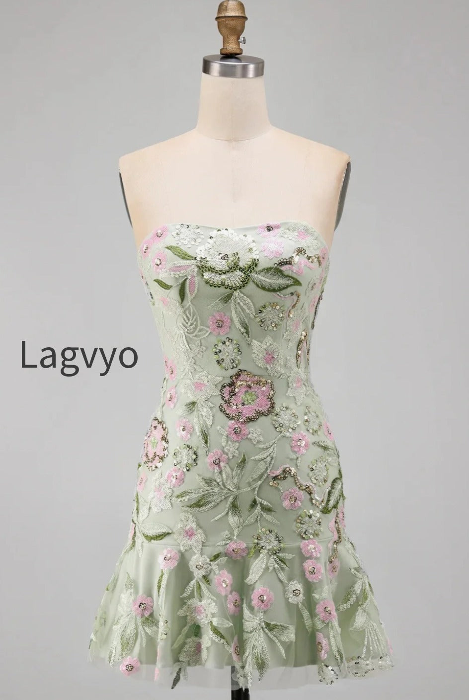 sage-green-floral-short-strapless-homecoming-dress-with-ruffles