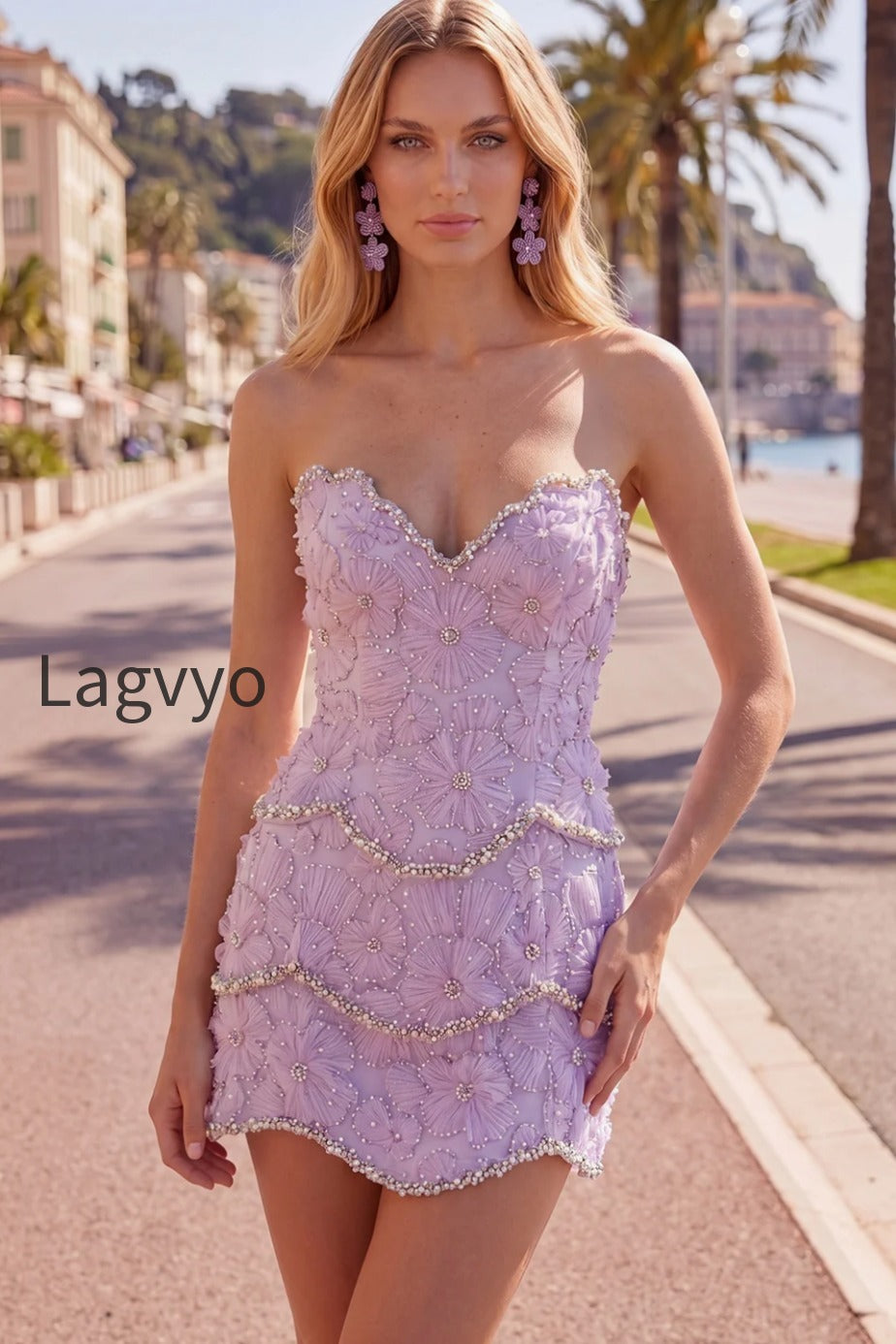 sparkly-pink-floral-tight-short-strapless-homecoming-dress-with-pearls