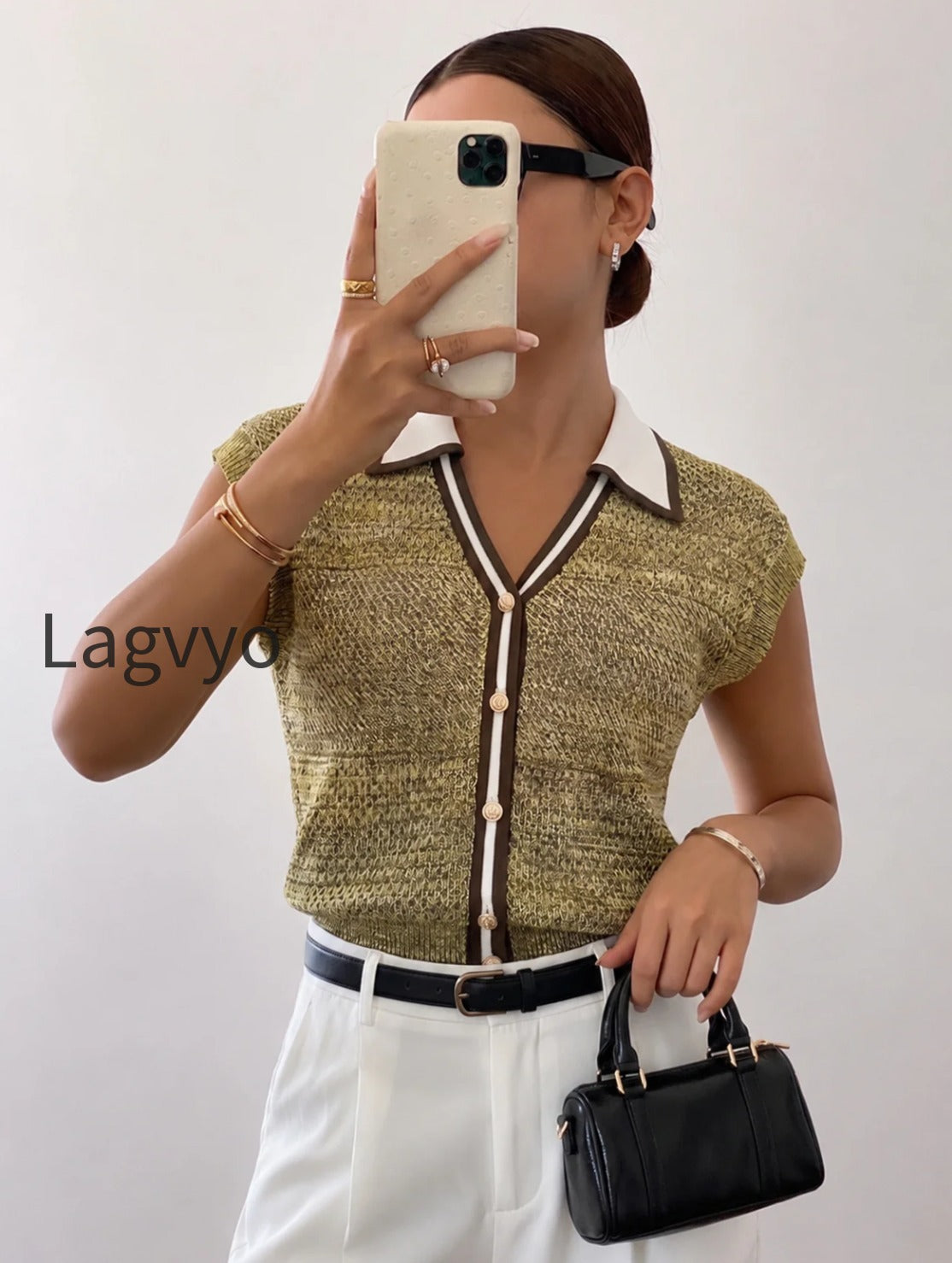 contrast-trim-textured-knit-top